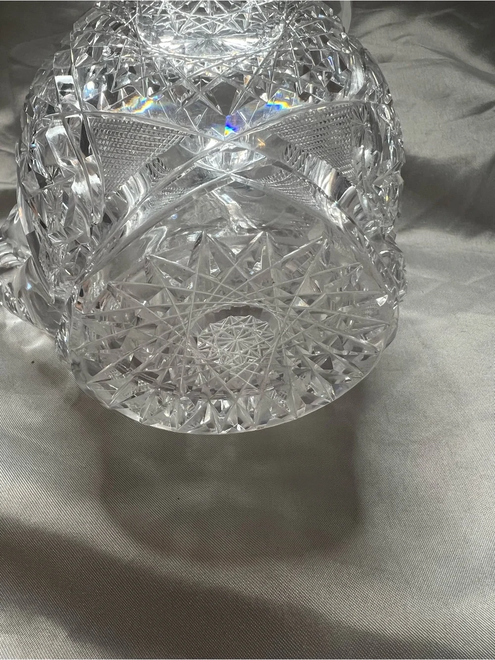 Antique ABP Cut Glass Crystal Pitcher - Hobstar & Fan Pattern - Small Chip